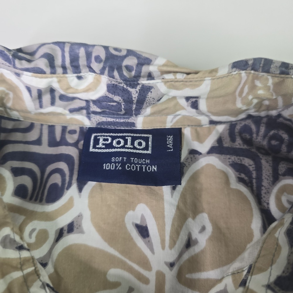 Vintage Polo Ralph Lauren Men's Large Hawaiian Button Down Shirt Floral Blue - Picture 3 of 10